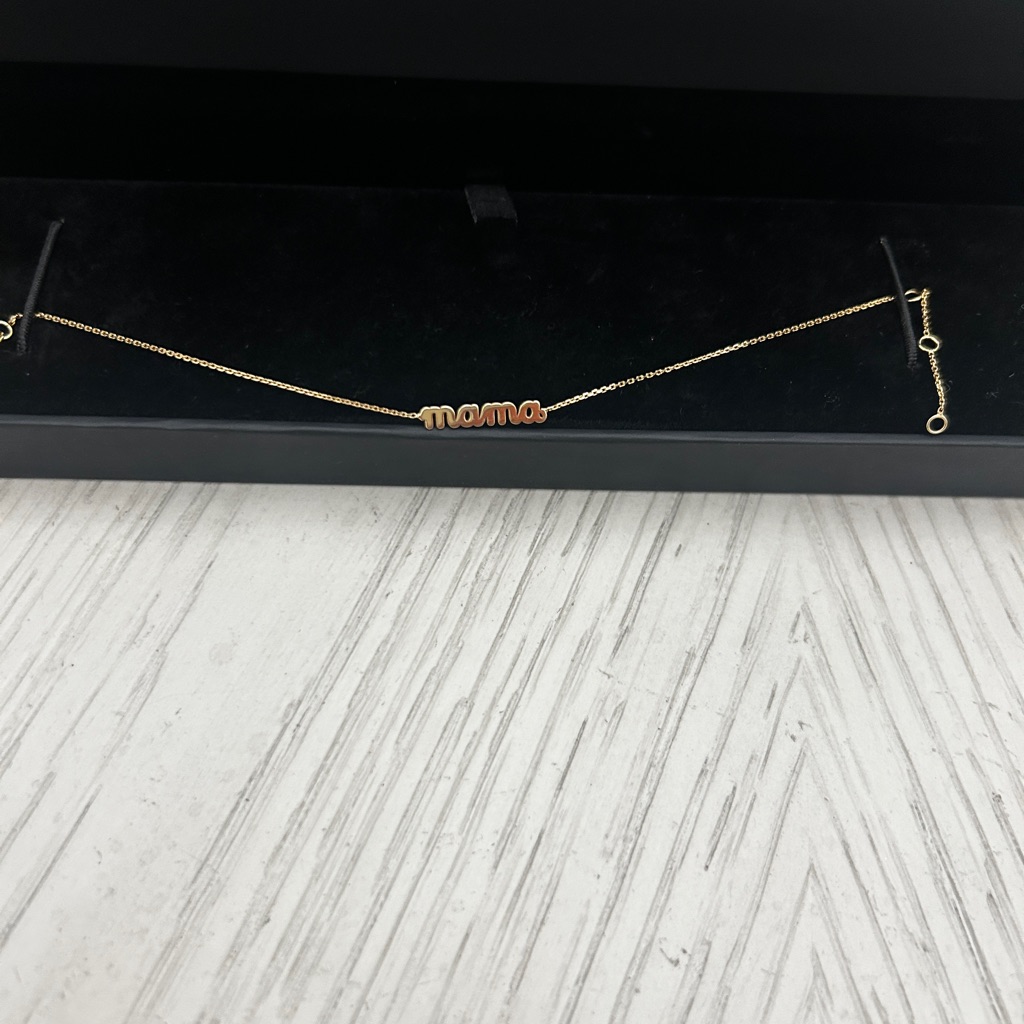 Solid 14k Gold Mama Bracelet With Size Adjustment Chain